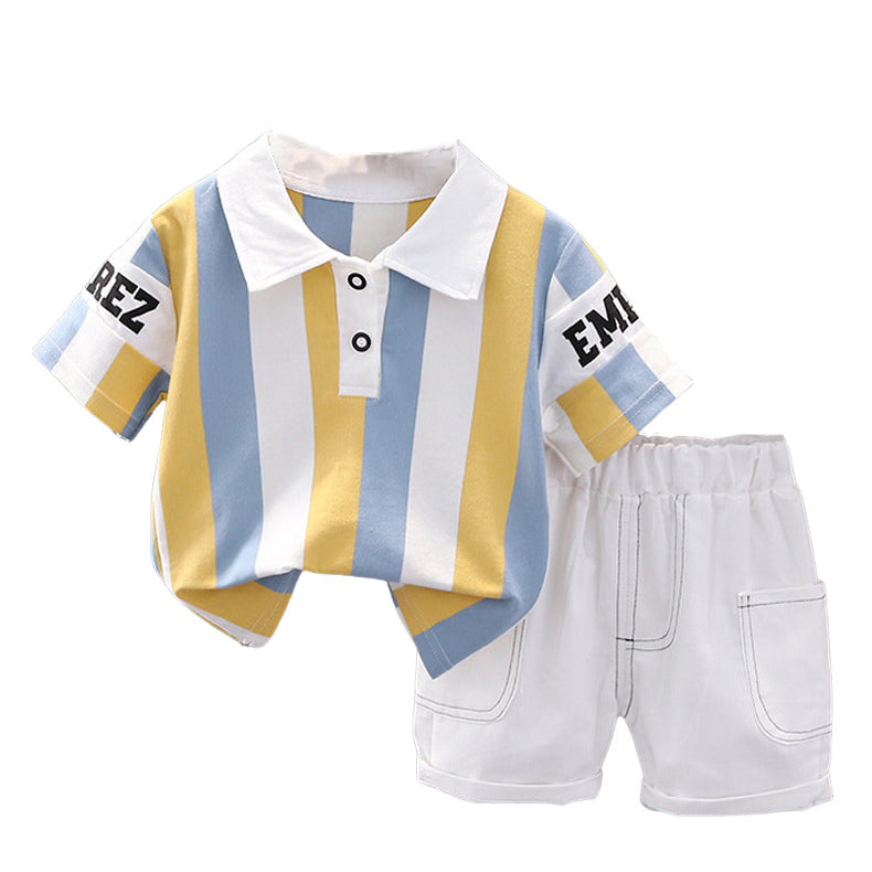 Sunny Stripes Polo & Cargo Shorts Set